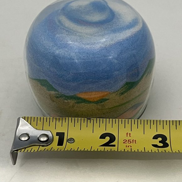 Vintage Sand Art Glass Mountain Sunset Scene Paperweight Rainbow Way Ltd USA - Picture 11 of 11